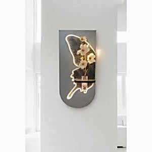 ES-5 Işıklı ,Kelebek kanat detaylı, Raflı ,Çiçekli Duvar Dekoru 